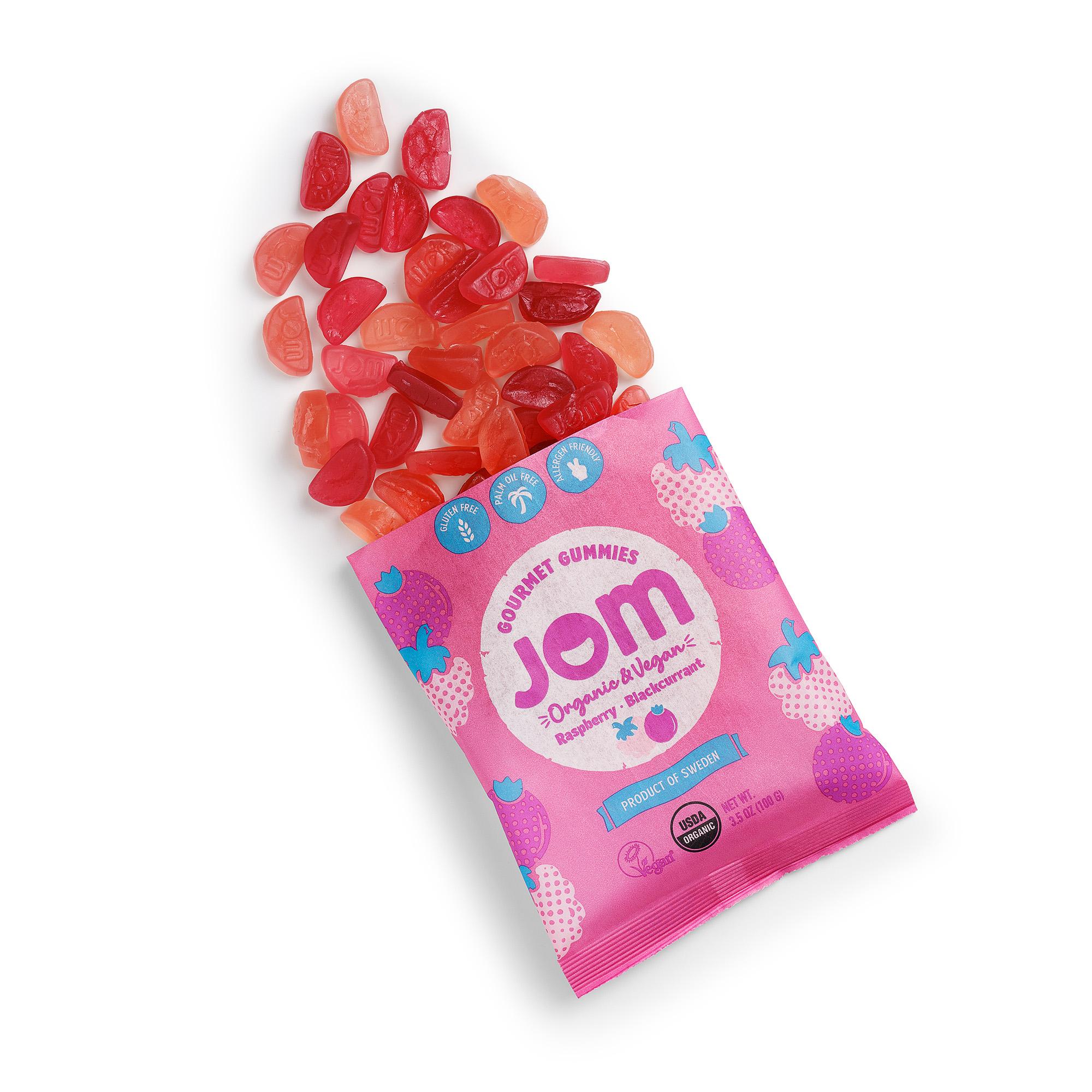 Organic Candy JOM Raspberry and Blackcurrant Vegan Gummies Front USA