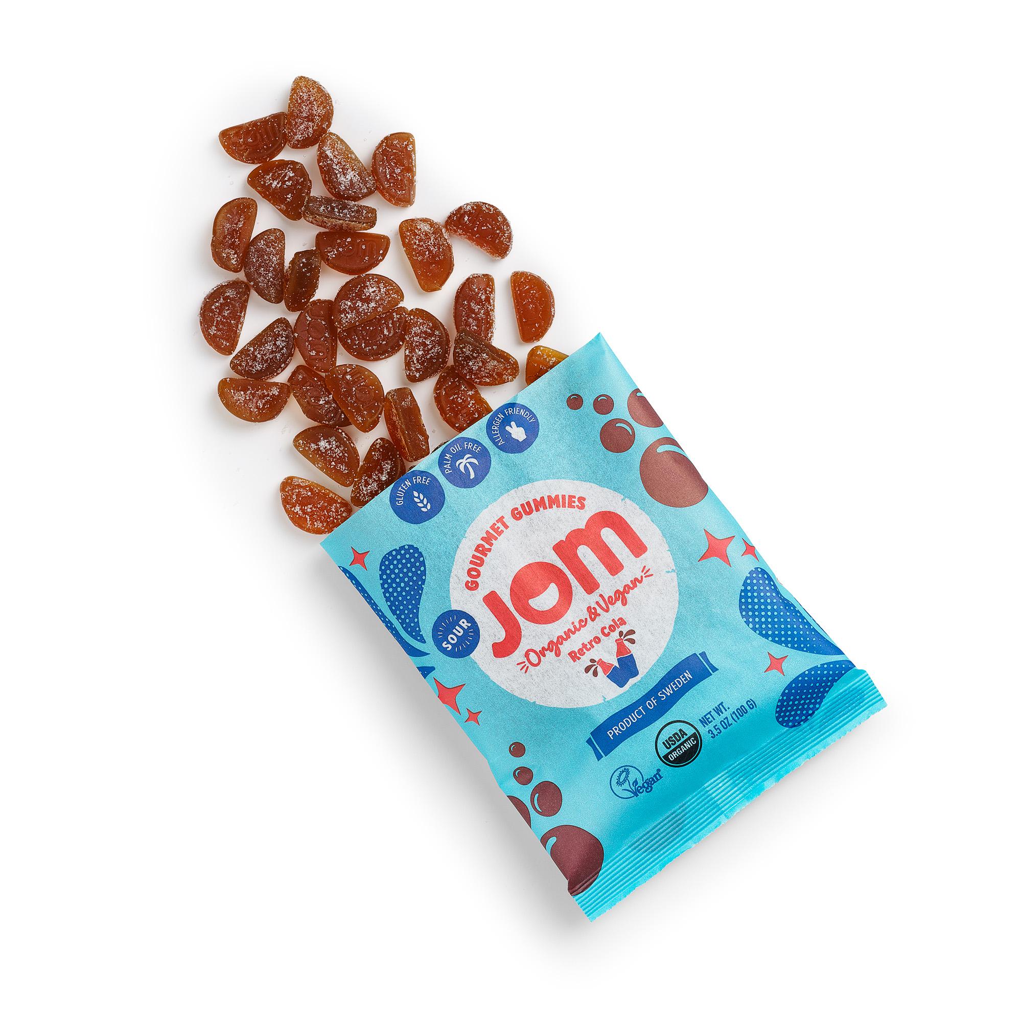 Organic Candy JOM Sour Retro Cola Vegan Gummies Front USA