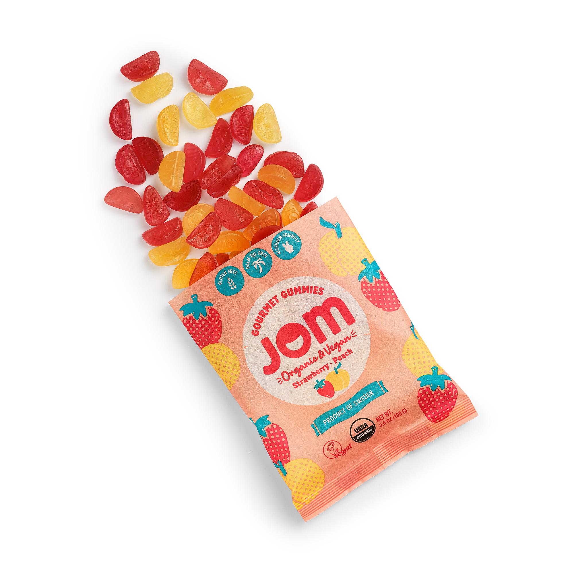 Organic Candy JOM Strawberry and Peach Vegan Gummies Front USA