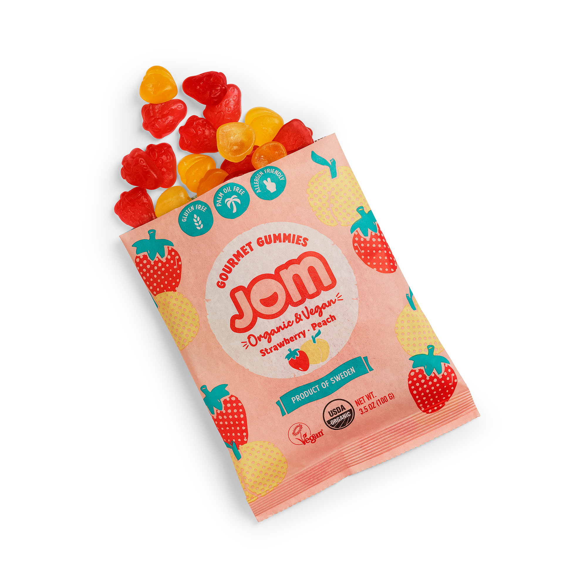 自然派研究所 Jomoly 80g Organic Strawberry & Peach Candy | Vegan, Swedish, Allergen