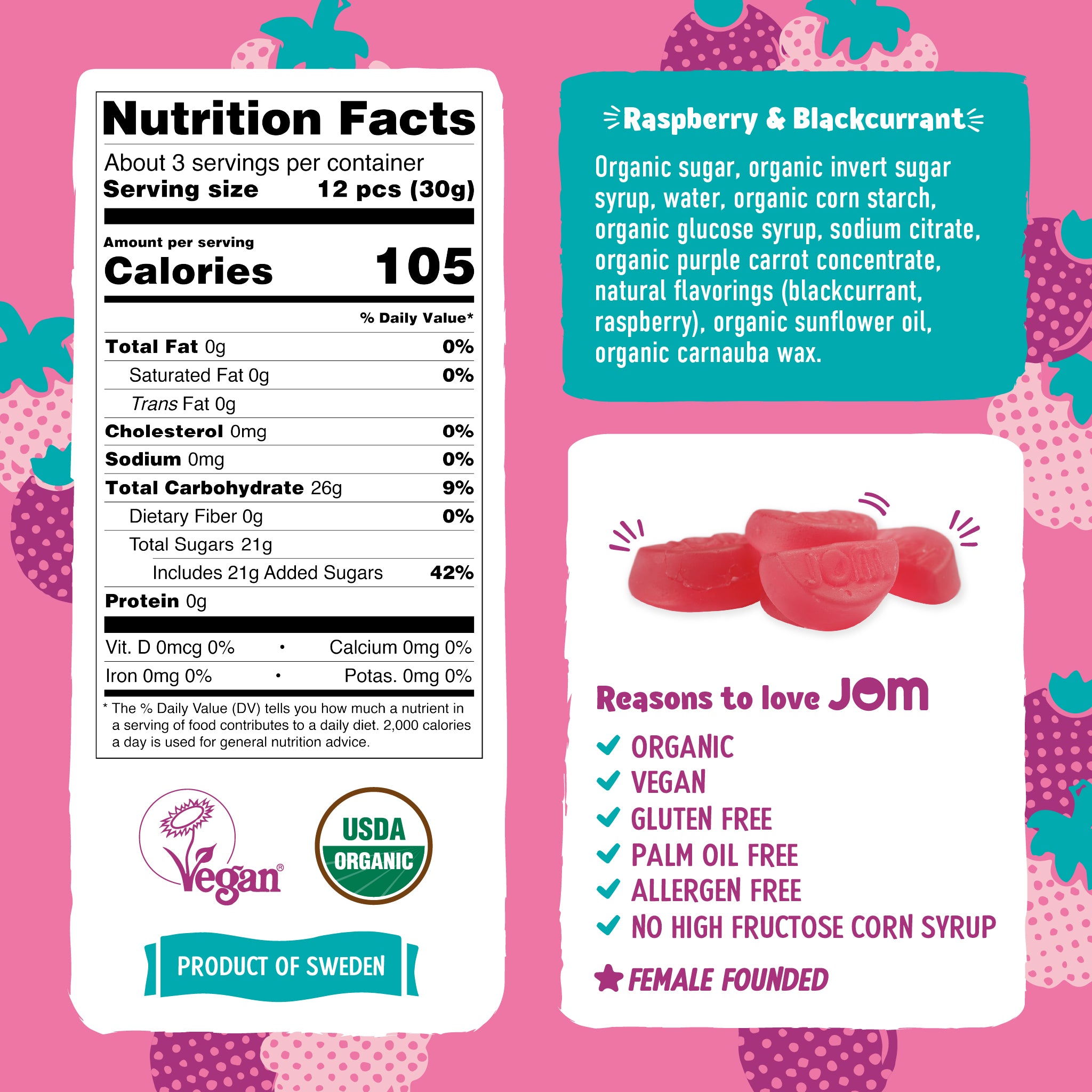 Organic & Vegan Candy - Swedish Raspberry & Blackcurrant Gummies – JOM